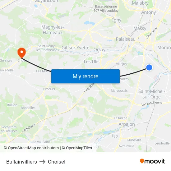 Ballainvilliers to Choisel map