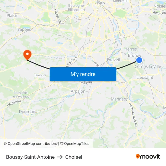 Boussy-Saint-Antoine to Choisel map