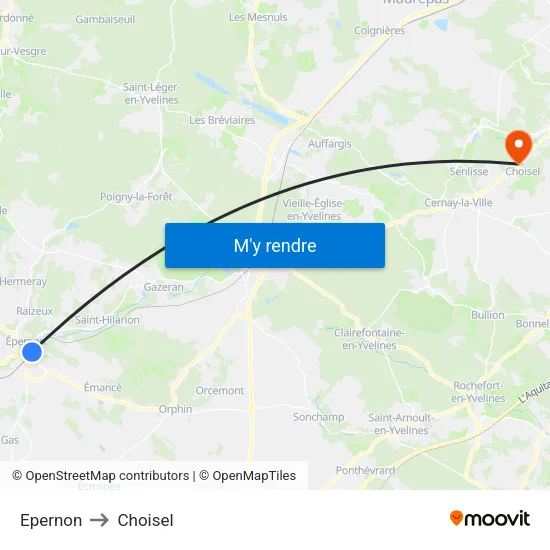 Epernon to Choisel map