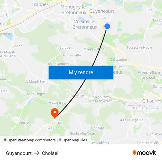 Guyancourt to Choisel map