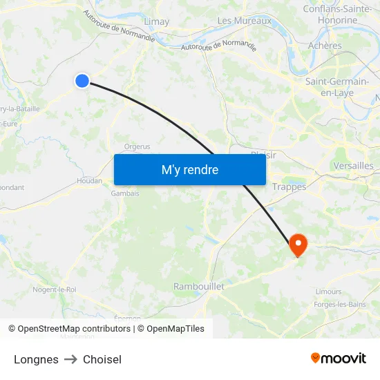 Longnes to Choisel map