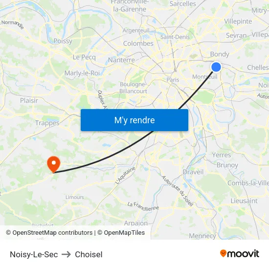 Noisy-Le-Sec to Choisel map
