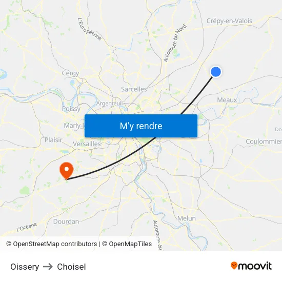 Oissery to Choisel map