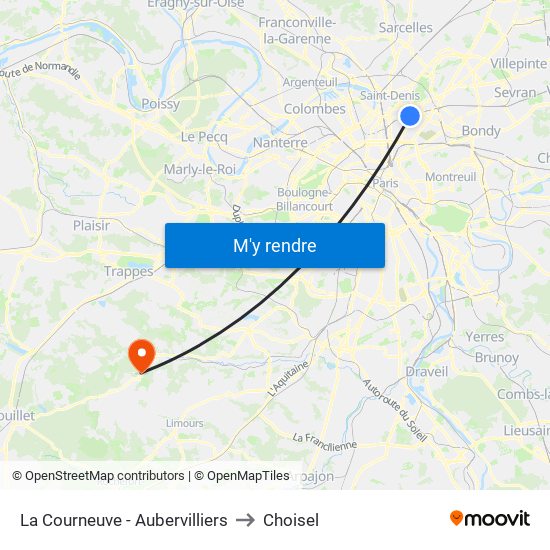 La Courneuve - Aubervilliers to Choisel map