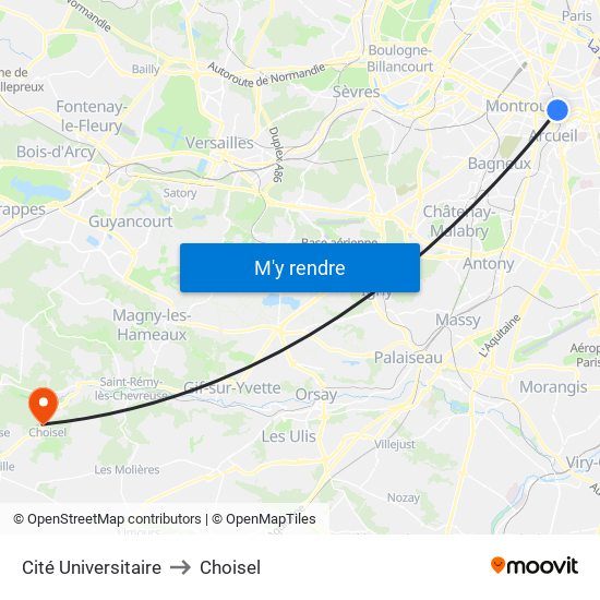 Cité Universitaire to Choisel map