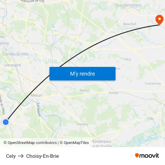 Cely to Choisy-En-Brie map