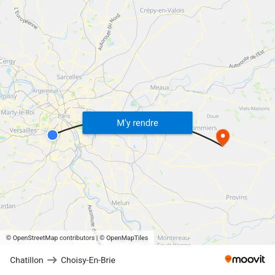 Chatillon to Choisy-En-Brie map
