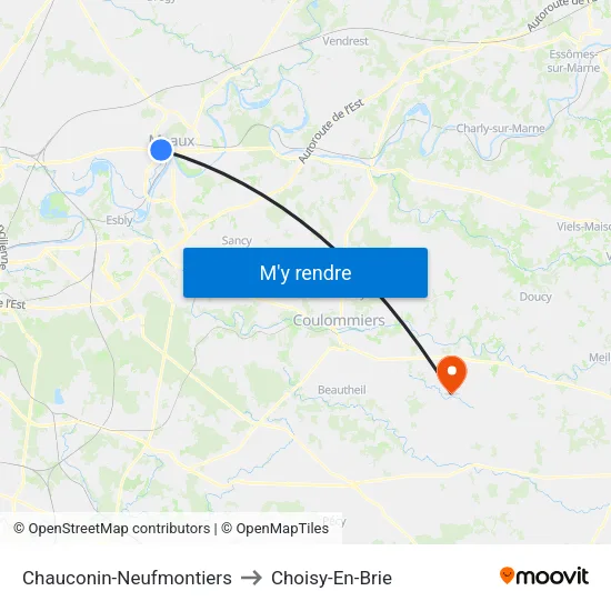 Chauconin-Neufmontiers to Choisy-En-Brie map