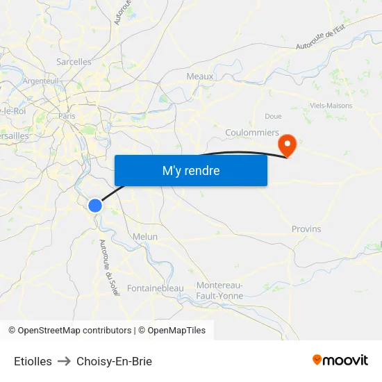 Etiolles to Choisy-En-Brie map