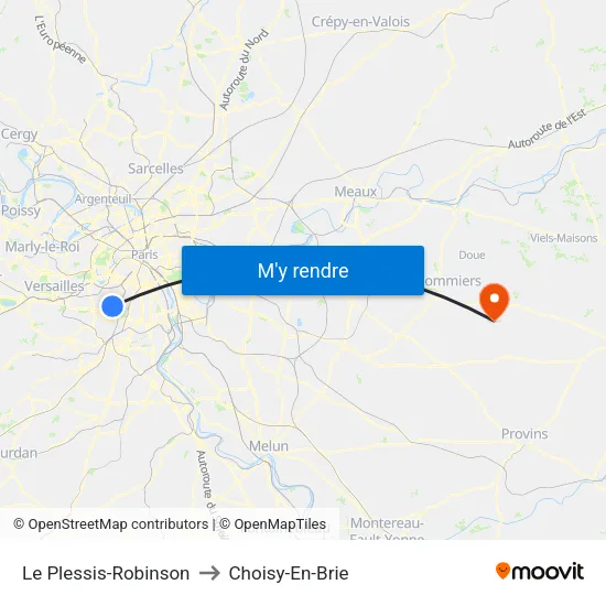 Le Plessis-Robinson to Choisy-En-Brie map