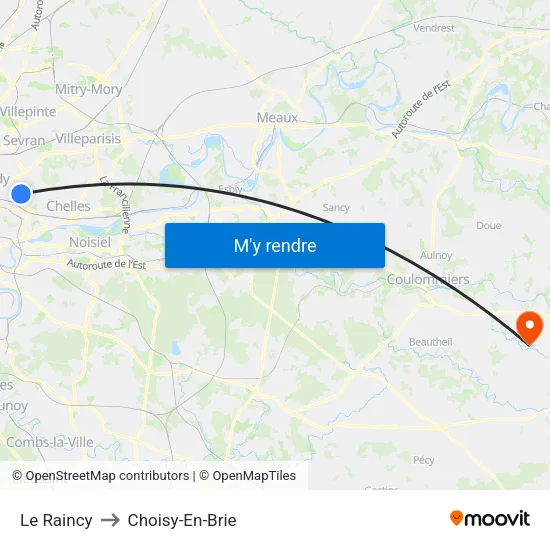 Le Raincy to Choisy-En-Brie map