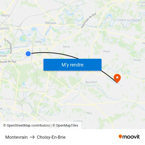 Montevrain to Choisy-En-Brie map
