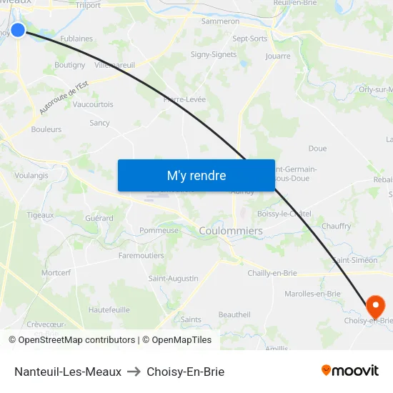 Nanteuil-Les-Meaux to Choisy-En-Brie map