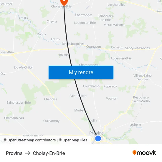Provins to Choisy-En-Brie map