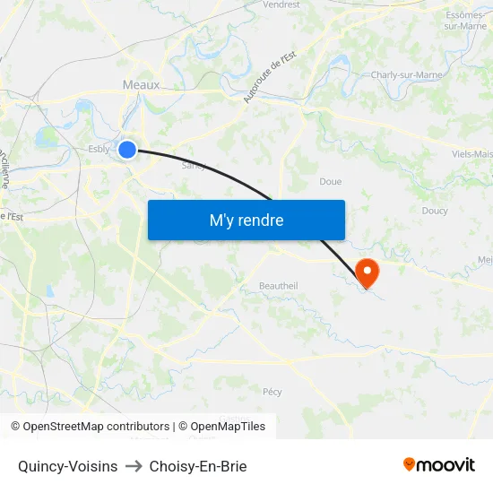 Quincy-Voisins to Choisy-En-Brie map