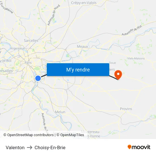 Valenton to Choisy-En-Brie map