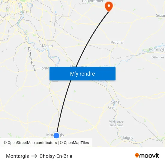 Montargis to Choisy-En-Brie map