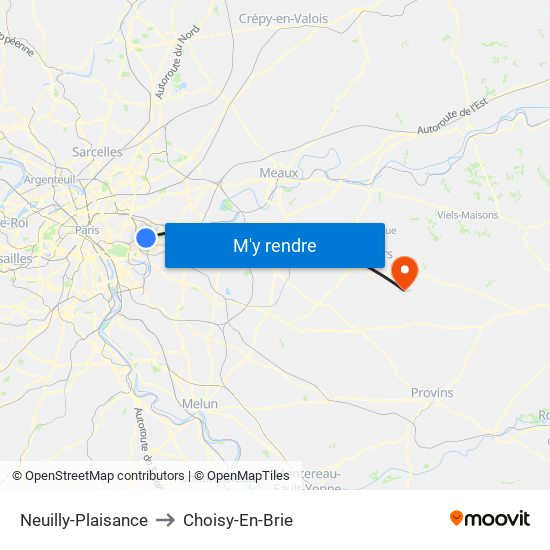 Neuilly-Plaisance to Choisy-En-Brie map