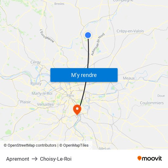 Apremont to Choisy-Le-Roi map