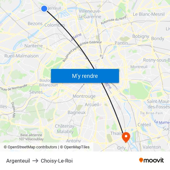 Argenteuil to Choisy-Le-Roi map