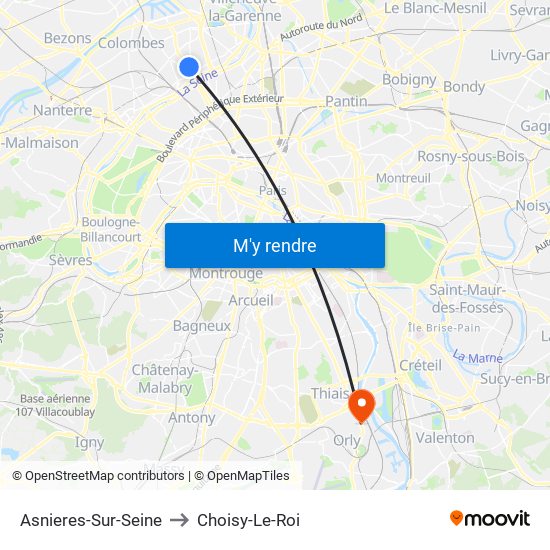 Asnieres-Sur-Seine to Choisy-Le-Roi map