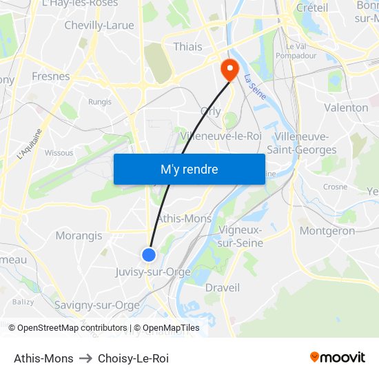 Athis-Mons to Choisy-Le-Roi map