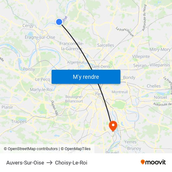 Auvers-Sur-Oise to Choisy-Le-Roi map