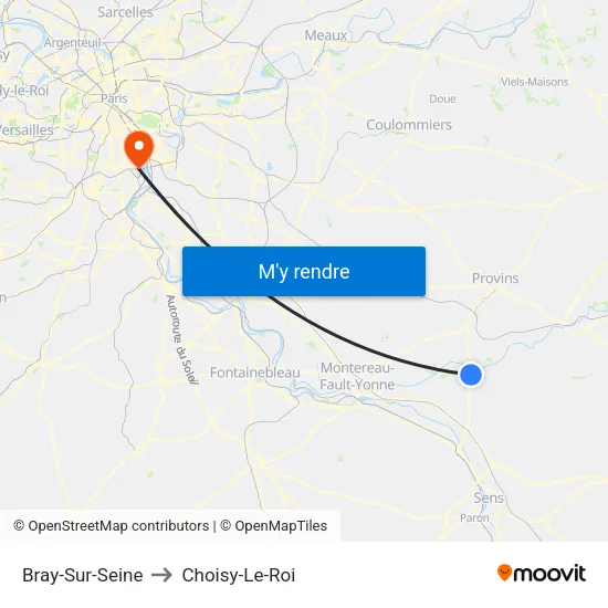 Bray-Sur-Seine to Choisy-Le-Roi map
