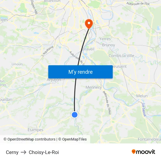 Cerny to Choisy-Le-Roi map