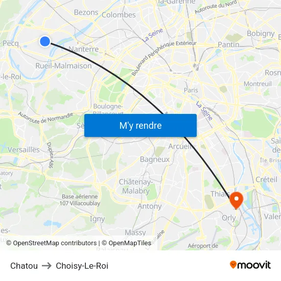 Chatou to Choisy-Le-Roi map