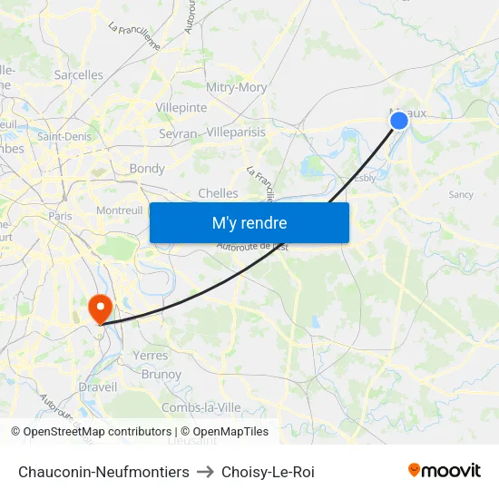 Chauconin-Neufmontiers to Choisy-Le-Roi map