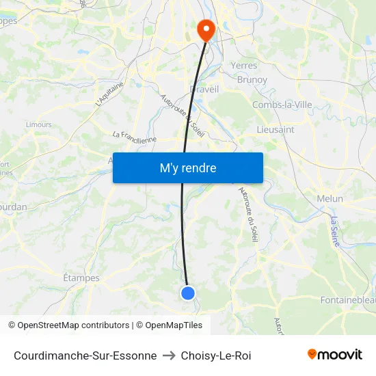 Courdimanche-Sur-Essonne to Choisy-Le-Roi map