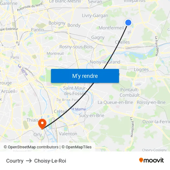 Courtry to Choisy-Le-Roi map