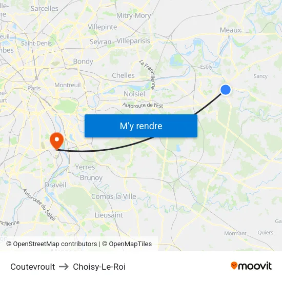 Coutevroult to Choisy-Le-Roi map