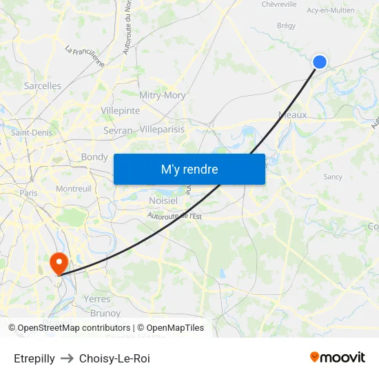 Etrepilly to Choisy-Le-Roi map