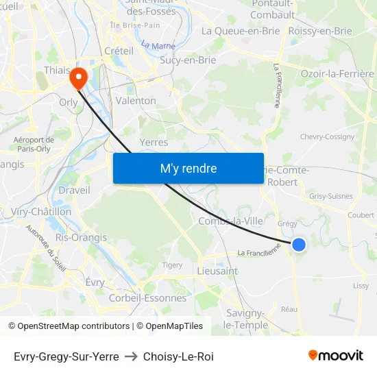 Evry-Gregy-Sur-Yerre to Choisy-Le-Roi map