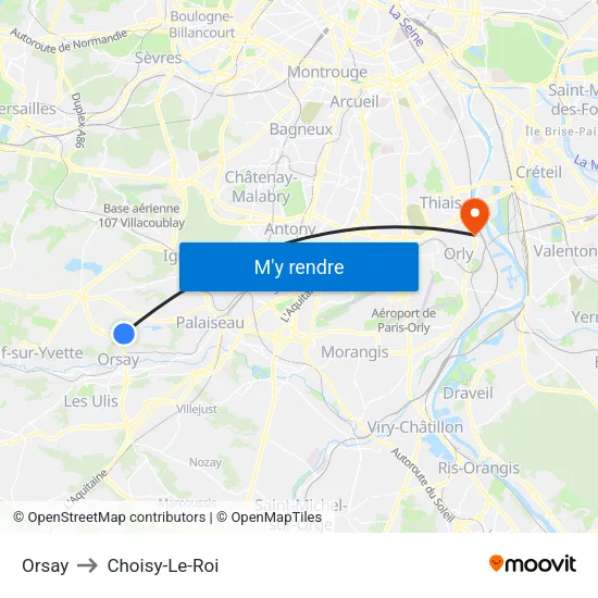 Orsay to Choisy-Le-Roi map