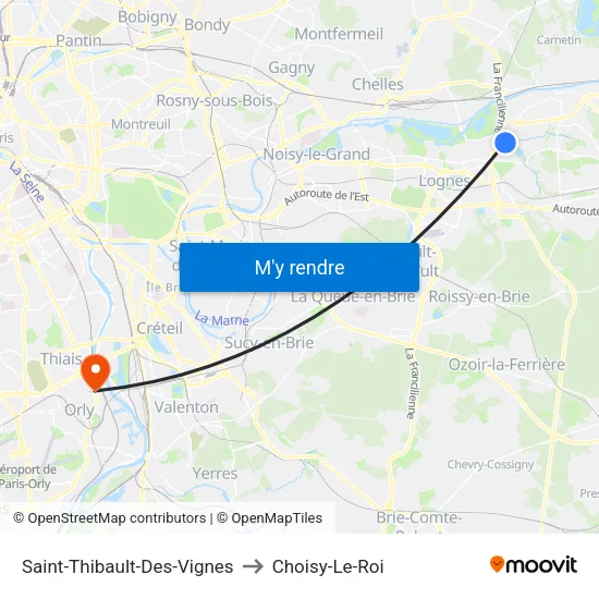 Saint-Thibault-Des-Vignes to Choisy-Le-Roi map
