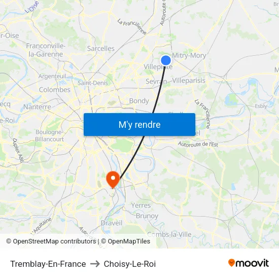 Tremblay-En-France to Choisy-Le-Roi map