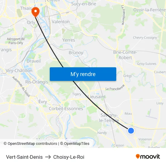 Vert-Saint-Denis to Choisy-Le-Roi map