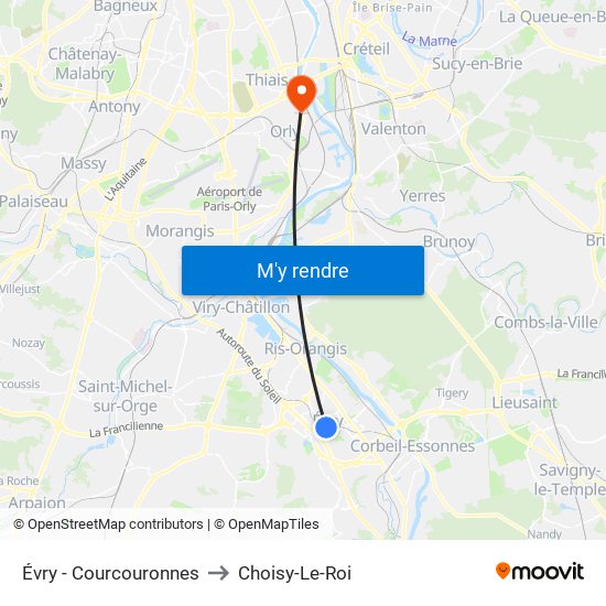 Évry - Courcouronnes to Choisy-Le-Roi map