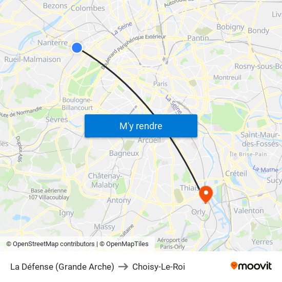 La Défense (Grande Arche) to Choisy-Le-Roi map