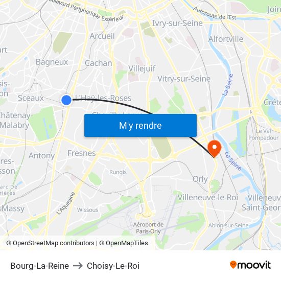 Bourg-La-Reine to Choisy-Le-Roi map