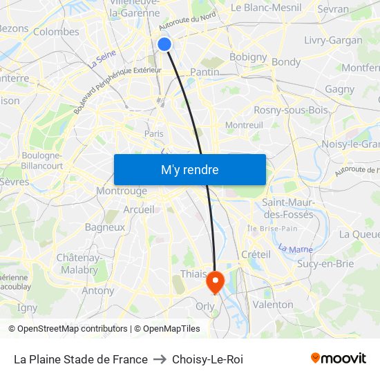 La Plaine Stade de France to Choisy-Le-Roi map