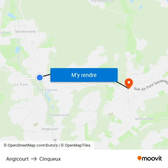 Angicourt to Cinqueux map