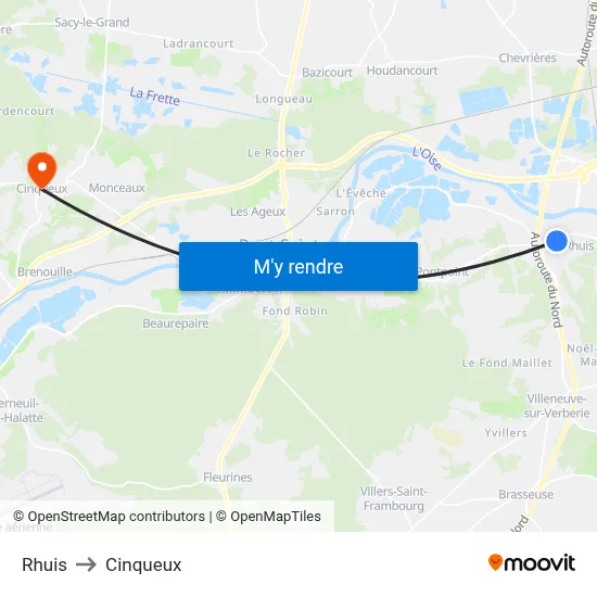 Rhuis to Cinqueux map