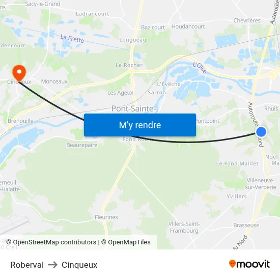 Roberval to Cinqueux map