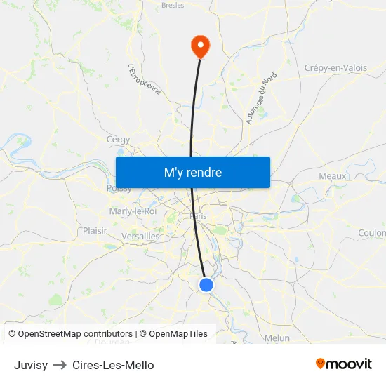 Juvisy to Cires-Les-Mello map