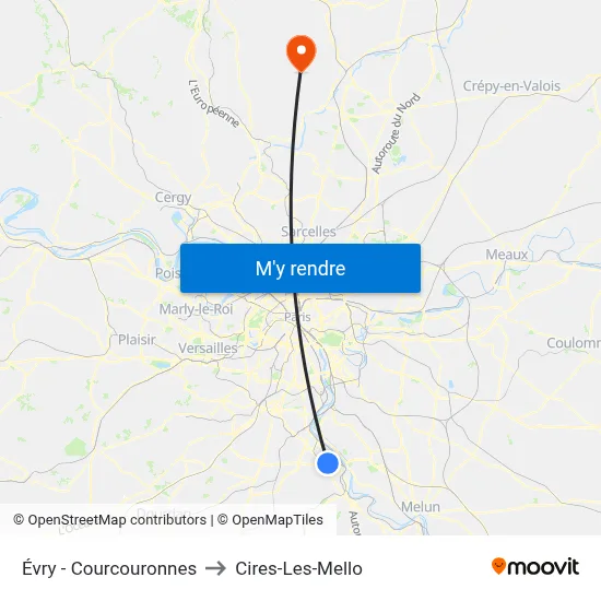 Évry - Courcouronnes to Cires-Les-Mello map