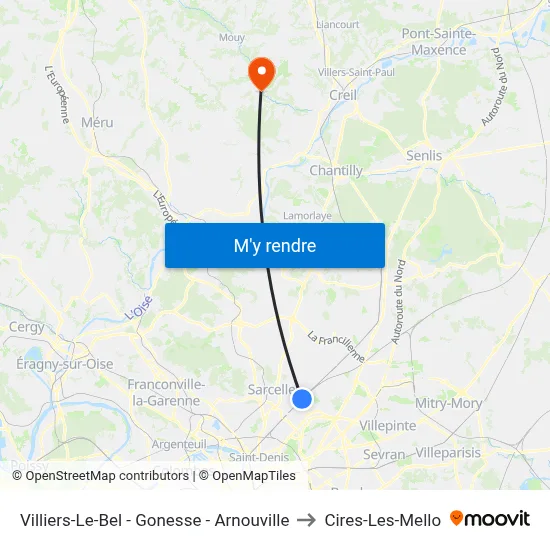Villiers-Le-Bel - Gonesse - Arnouville to Cires-Les-Mello map
